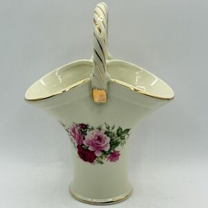 Vintage Porcelain Floral Handled Vase Formalities By Baum Bros.‎ 9.5" Tall